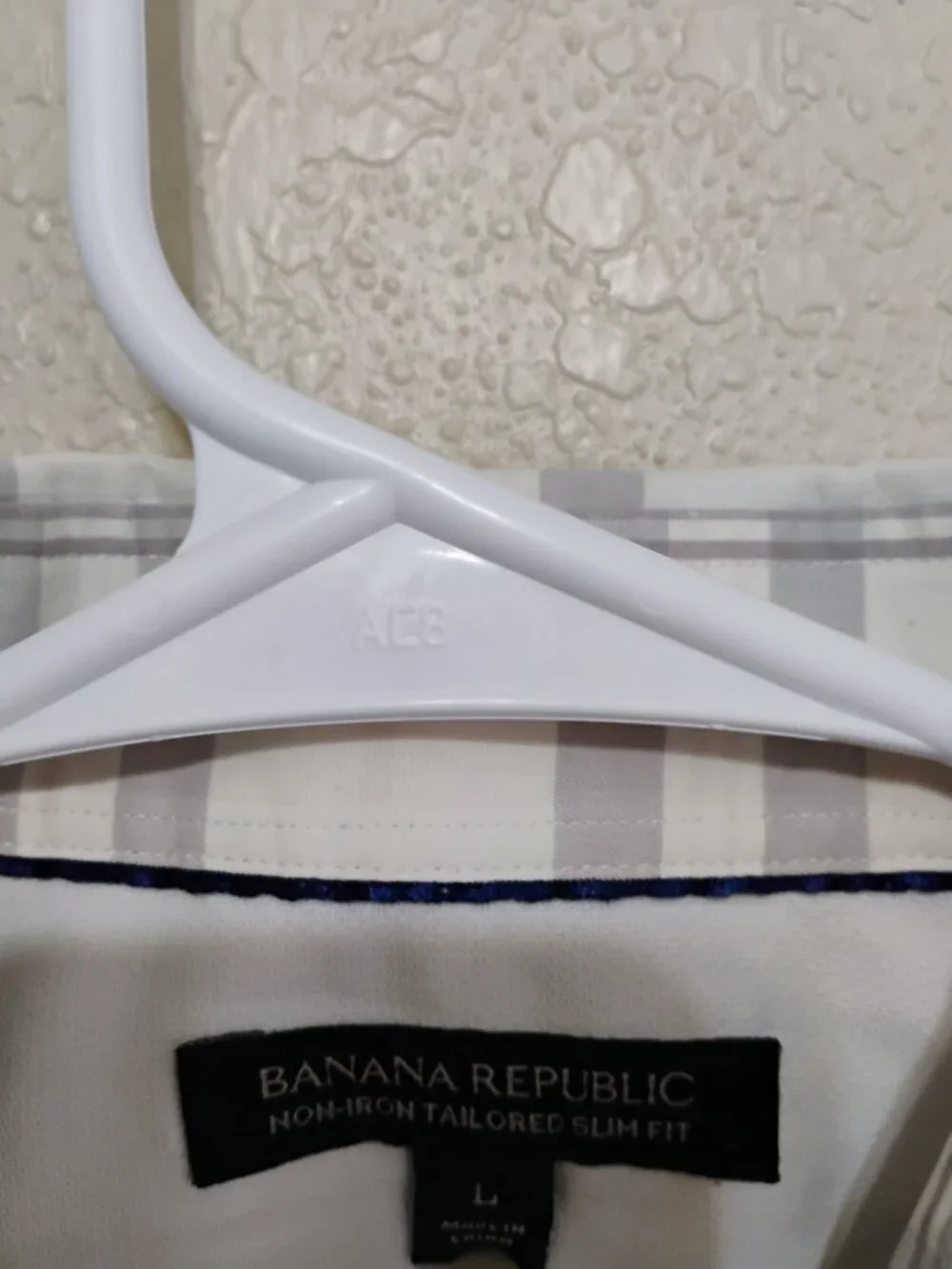 Banana Republic L White Gray Plaid Button Down Shirt Slim Fit